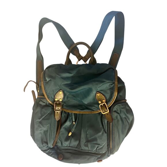 MZ Wallace Teal Nylon Drawstring Backpack Yellow Lining Leather Trim - Picture 1 of 16